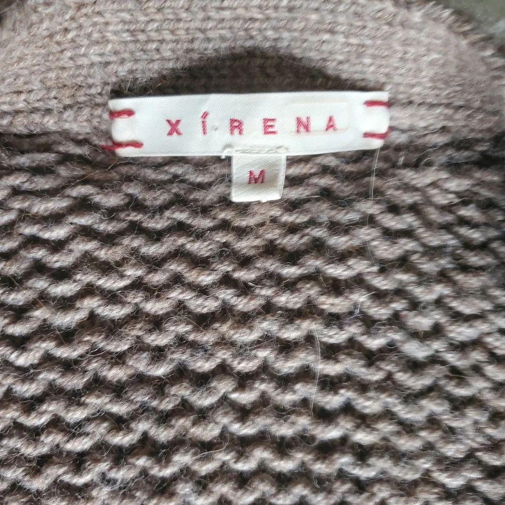 XíRENA Open‎ Cardigan Brown Striped Alpaca Blend Preppy Grampacore Boho FLAW